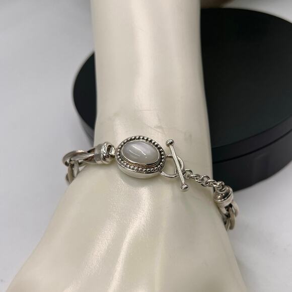 Michael Dawkins Sterling Silver Link Bracelet Moonstone Cabochon Toggle Closure - Picture 2 of 8